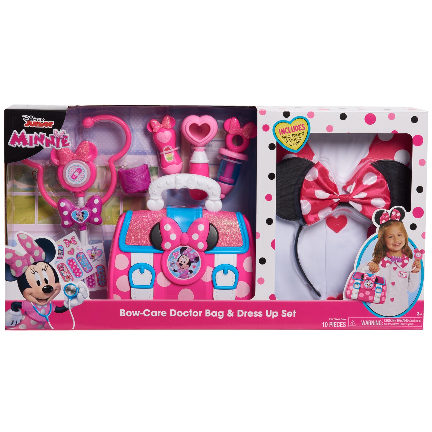 Disney Junior Minnie Mouse Bow-Care Doctor Bag and Dress Up Set, 10 piece pretend play doctor set, Ages 3 +