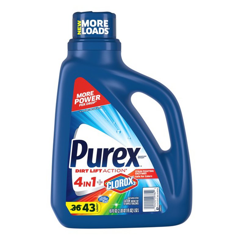 Purex Liquid Laundry Detergent plus Clorox 2 Stain Fighting Enzymes, Original Fresh, 65 Fluid Ounces, 43 Loads