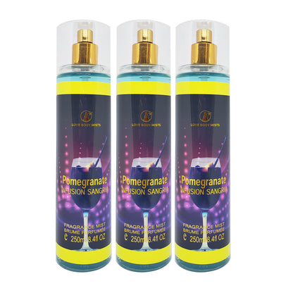 Love Body Mists Flowers and Fruits Spray 8.4 oz 250 ml 3-PACK