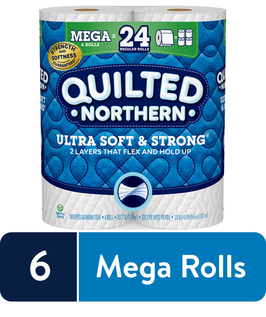 Quilted Northern Ultra Soft & Strong Toilet Paper, 6 Mega Rolls (24 Regular Rolls)