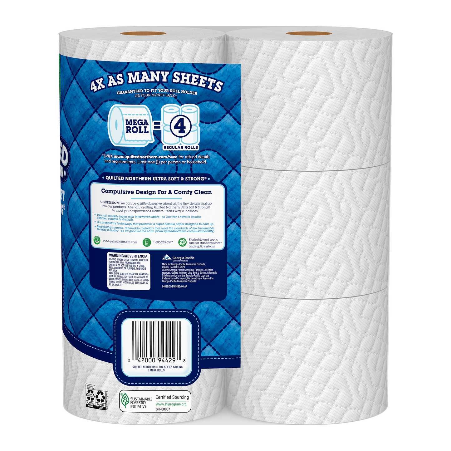 Quilted Northern Ultra Soft & Strong Toilet Paper, 6 Mega Rolls (24 Regular Rolls)