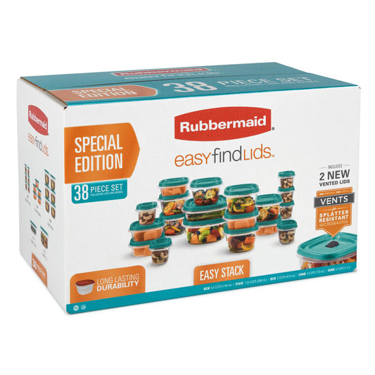 Rubbermaid Easy Find Vented Lids Food Storage Containers, 38-Piece Set, Teal