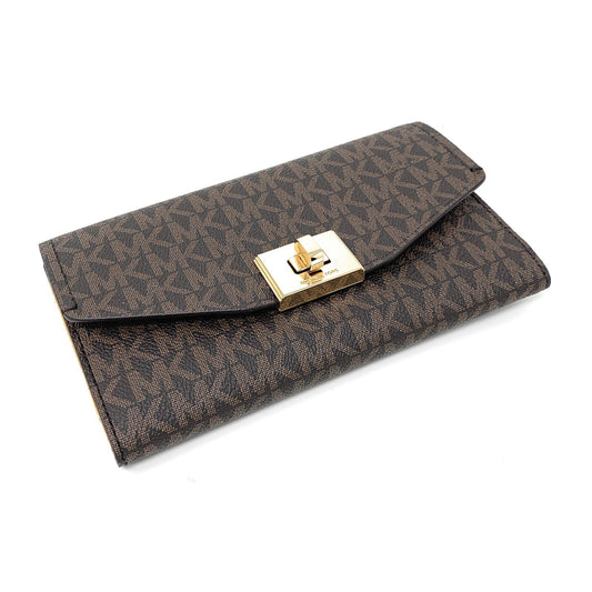 Michael Kors Cassie Large Trifold Wallet (Brown/Marigold) 35H8GT6F3B