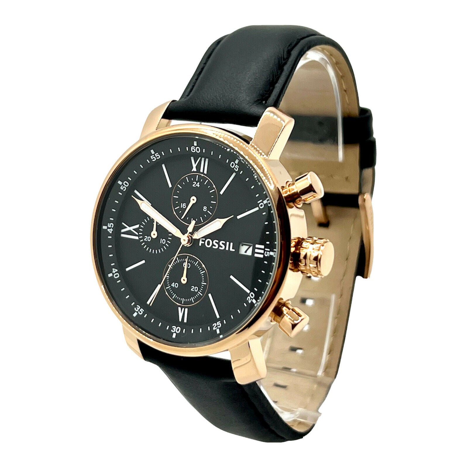 Fossil Rhett Chronograph Black Leather Watch Rafaelos