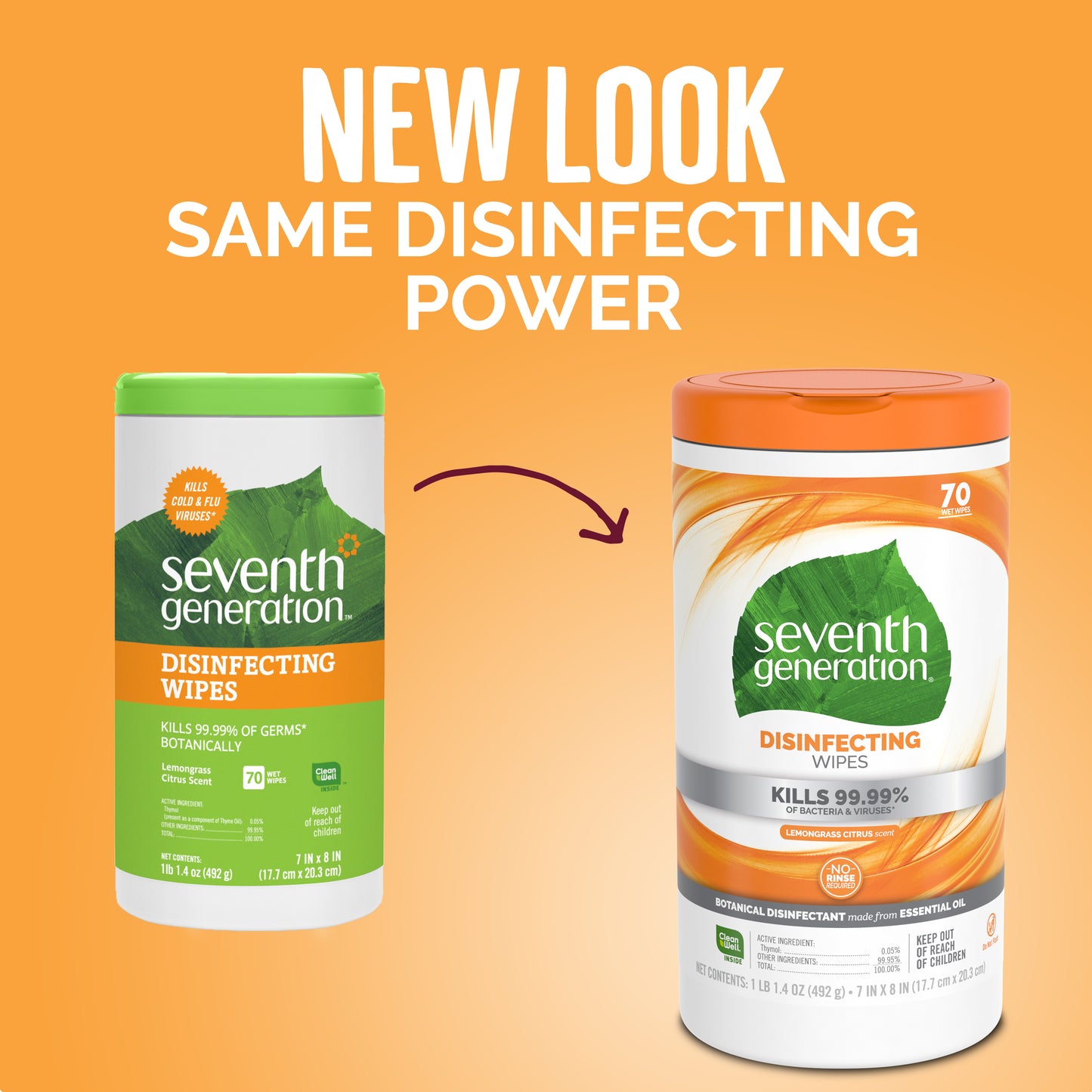 Seventh Generation Disinfecting Wipes Lemongrass and Citrus - 70 Wipes