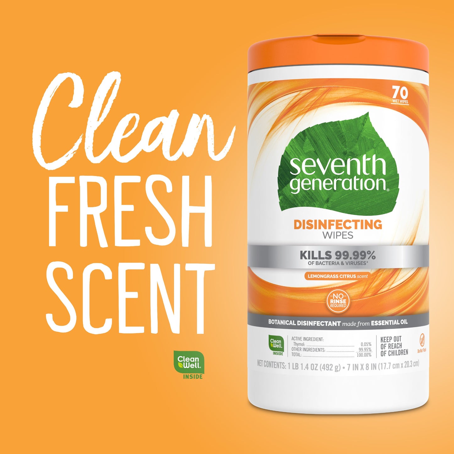 Seventh Generation Disinfecting Wipes Lemongrass and Citrus - 70 Wipes