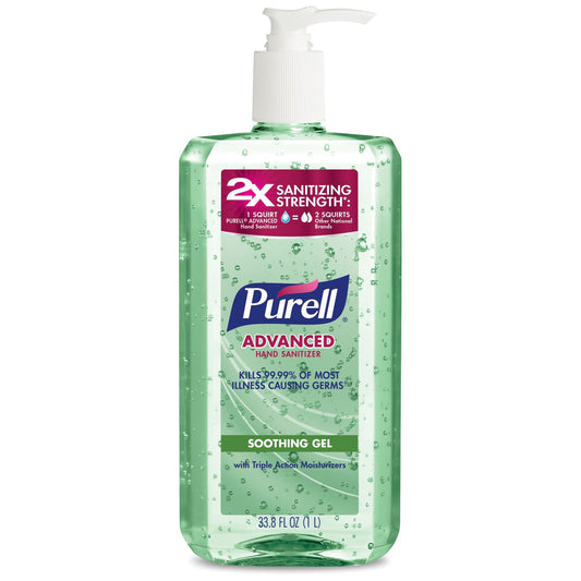 Purell Advanced Hand Sanitizer Soothing Gel, Fresh Scent, with Aloe and Vitamin E, 33.8 oz Pump