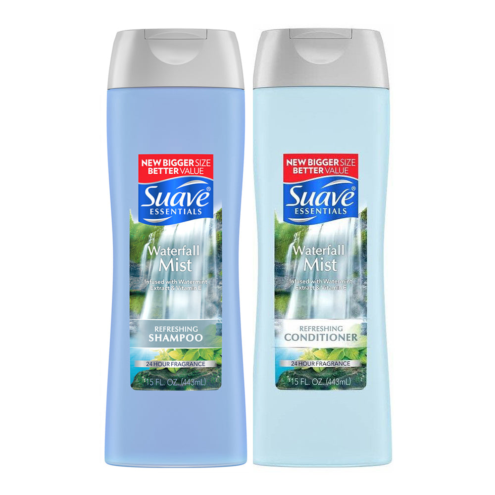 Suave Essentials Waterfall Mist 15 oz (Shampoo & Conditioner)