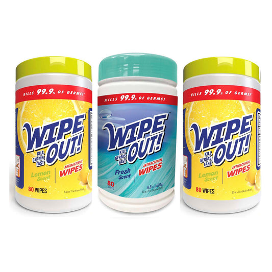 Wipe Out! 240 Wipes, 2 Lemon Scent 1 Fresh Scent "3-PACK"
