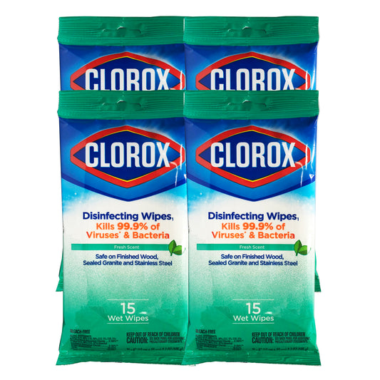 Clorox Disinfecting Wipes Fresh Scent 15 wet Wipes "4-PACK"