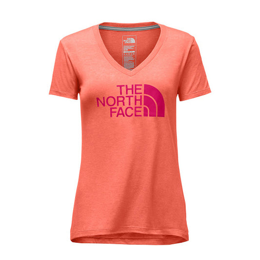 The North Face Women's Short Sleeve V-Neck Tri Blend Feather Orange/Cabaret Pink