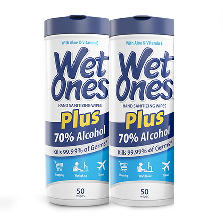 Wet Ones Hand Sanitizing Wipes Plus 70% Alcohol 50 Wipes "2-PACK"
