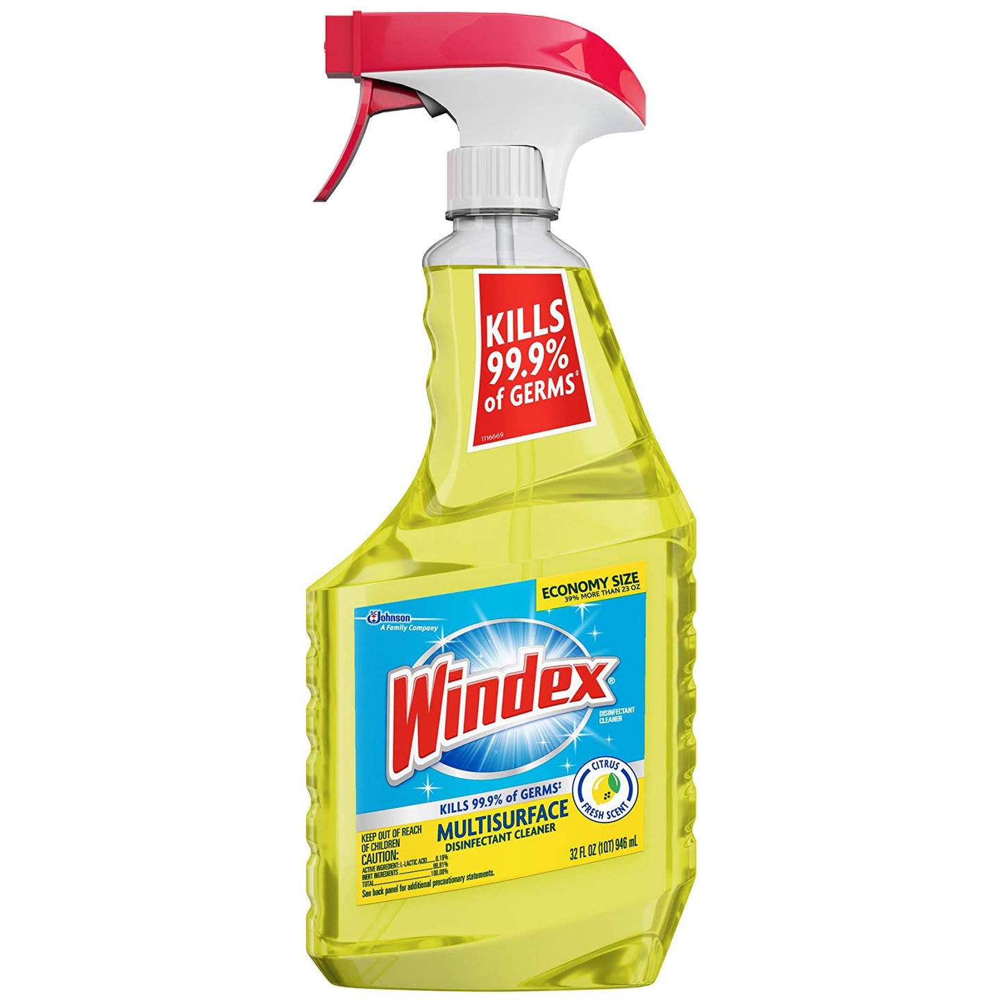 Windex MultiSurface Disinfectant Trigger Bottle Cleaner, Citrus, 32 oz (Kills 99.9% of germs)