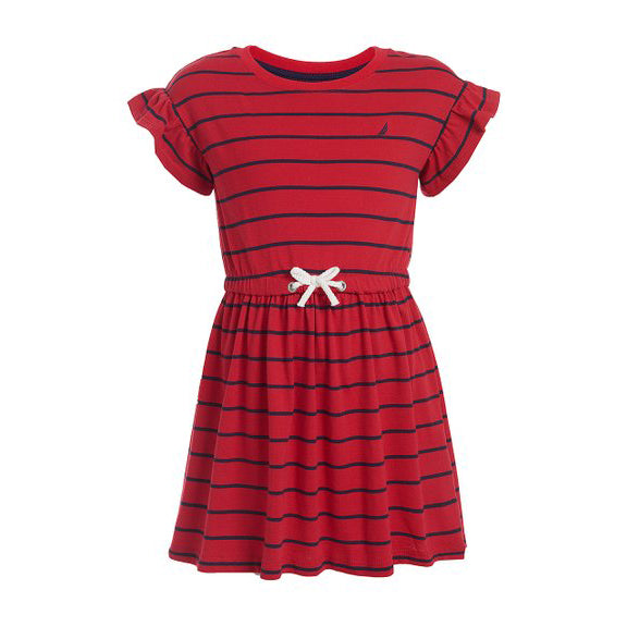 Nautica Girls Short Sleeve Dress Red Stripe/Navy